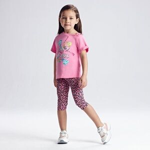 Size 6 Girls Mayoral Pink Tee and Leopard Print Leggings Set